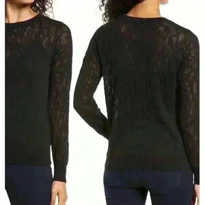 Halogen Black Leopard Burnout Crewneck Sweater